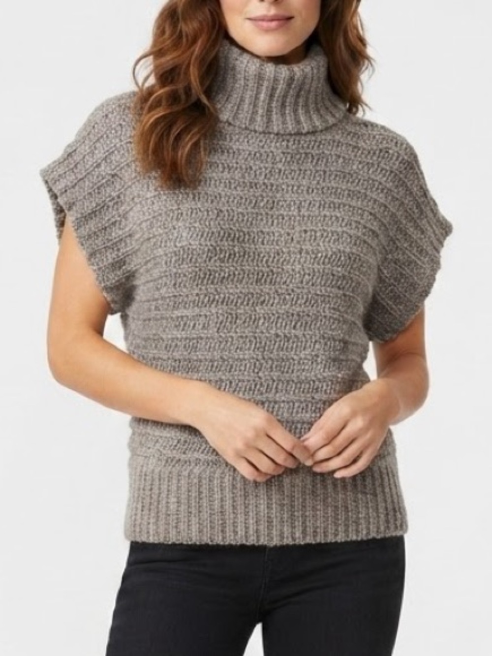 Free People Gray Chunky Knit Wool Blend Cowl Neck Short Sleeve Sweater Size M